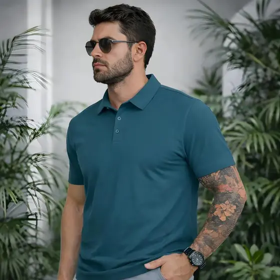 Camisa Polo Esticável Malha Dry Fit Inteligente Malha Fria