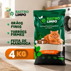 Areia 4kg Biodegradável Gato Grãos FINOS Rastro Limpo Mandioca Torrão Firme Sem Poeira Higiênica