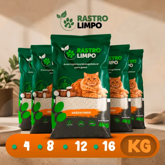 Areia 04 a 16kg Biodegradável Gato Grãos FINOS Rastro Limpo Mandioca Torrão Firme Sem Poeira