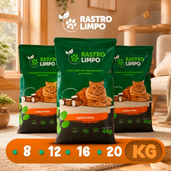 Areia 8 a 20kg Biodegradável Gato Grãos Finos Rastro Limpo Mandioca Torrão Firme Sem Poeira