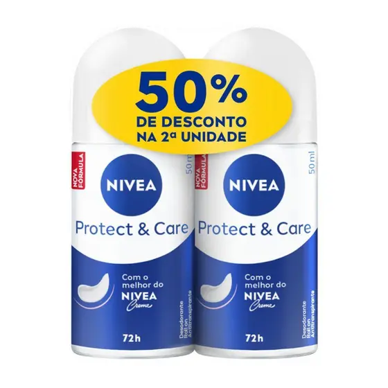 DESODORANTE NIVEA FEMININO ROLL ON PROTECT CARE 2 UNIDADES DE 50ML