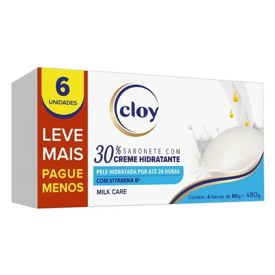 SABONETE EM BARRA CLOY MILK CARE COM 6 UNIDADES DE 80G CADA