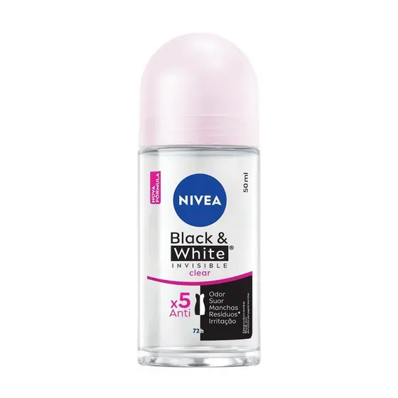 Desodorante Antitranspirante Roll On Nivea Black E White Invisible Clear  50ml