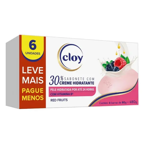 SABONETE EM BARRA CLOY RED FRUITS COM 6 UNIDADES DE 80G CADA