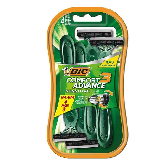 APARELHO BIC BARBEAR COMFORT3 ADVANCE LEVE 4 PAGUE 3 SENSITIVE ESPECIAL