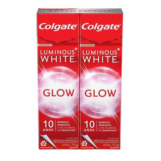 CREME DENTAL COLGATE LUMINOUS WHITE COM 2X70GR GLOW ESPECIAL