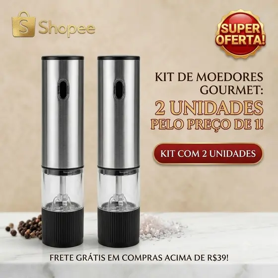 Kit 2 Moedores Elétrico De  Pimenta Do Reino E Sal Grosso  Inox  Premium
