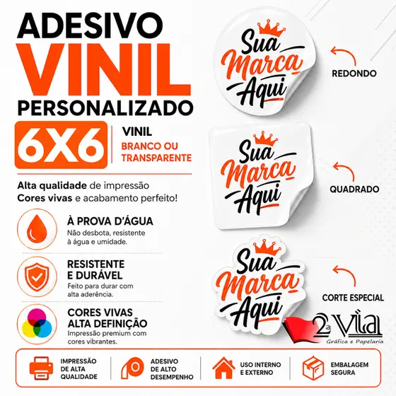 Adesivos 6x6 cm Personalizados Em Vinil à Prova Dágua Branco Ou Transparente Rótulo Etiqueta Adesiva