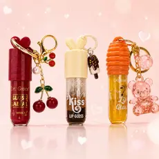 Kit 3 Gloss com Chaveiro Fofo Mel Cereja Chocolate Lip Gloss Brilho Labial Hidratante