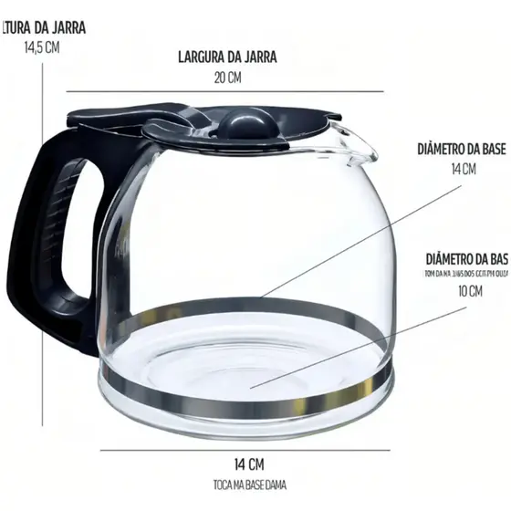 Jarra de Vidro Preto Mistral 36 Xícaras Compatível com Cafeteira Oster