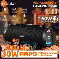 Basike Caixa de Som Portátil Bluetooth 160W Graves Fortes 10000mAh IPX6 À Prova D'água RGB TWS USB Som Estéreo For Party