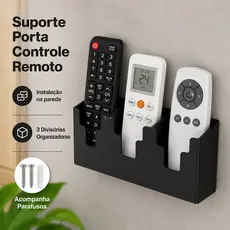 Suporte De Parede 3 Divisórias Porta Controle Remoto Universal Ar Tv Ventilador C/ Furo + Parafusos