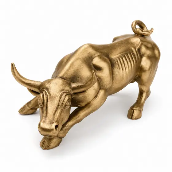 Estatueta Touro Wall Street Dourado Decoração Luxo Escritório Investidor Símbolo Prosperidade