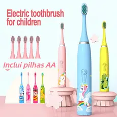 Escova Dental Elétrica Ultra-Sônica Para Crianças Acústica Onda Cabelos Suaves Dupla Face Limpa Cuidados Desenho animado