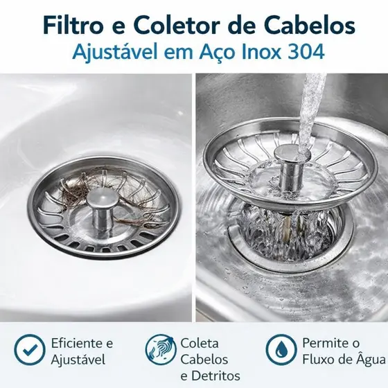 Cestinha Ralo Tampa Inox Valvula 4 1/2"  78mm Polegadas