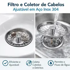 Cestinha Ralo Tampa Inox Valvula 4 1/2"  78mm Polegadas