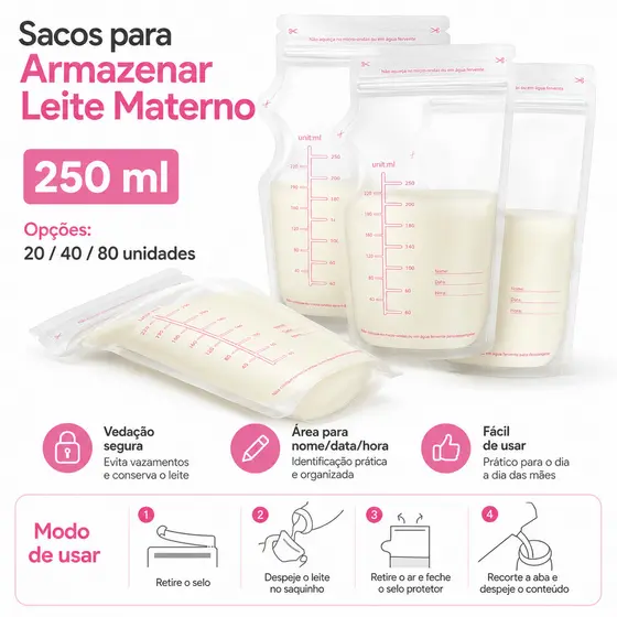 20/40/80 Pçs Saco Saquinhos Congelar Leite Maternidade Bebê