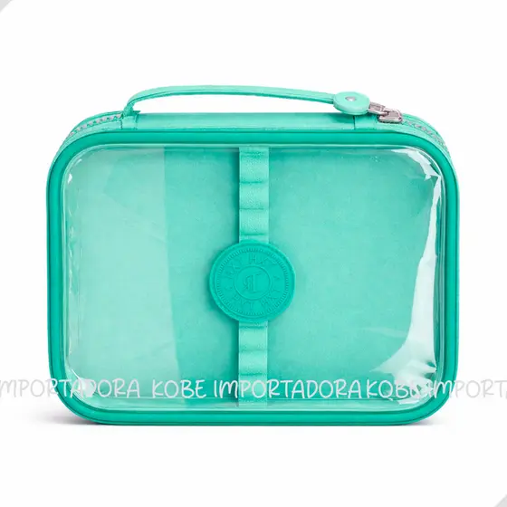 Estojo Transparente Organizador Grande com Divisória e Alça 12 Elásticos para Lápis Escolar