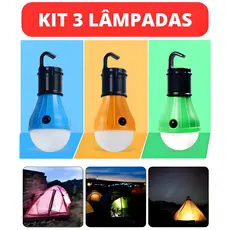 Kit 3 Lâmpadas Led Camping Barraca Pesca Lanterna Várias Cores Com Gancho