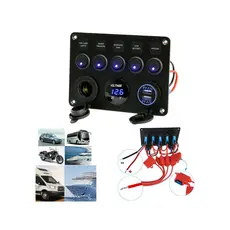Painel Elétrico 5 Chaves Botões USB Voltímetro 12V 24V Lancha Barco Carro