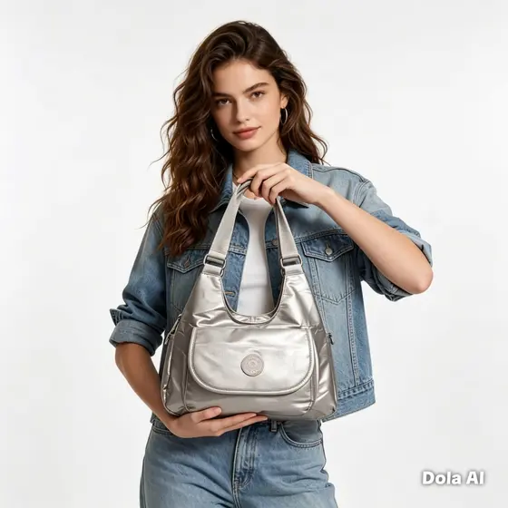 Bolsa Feminina Metalizada Nylon Tactel Leve Ombro e Transversal Ideal Para Passeio Trabalho Dia a Dia
