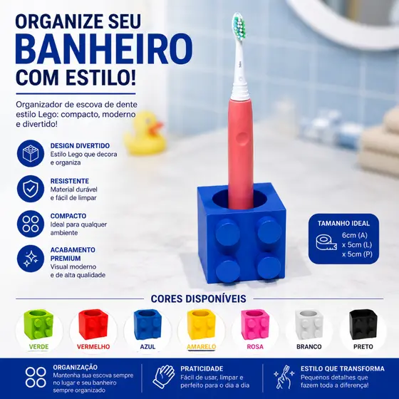 Porta Escova De Dente Elétrica Estilo Lego Suporte Organizador Banheiro Porta Escova Decorativo Moderno