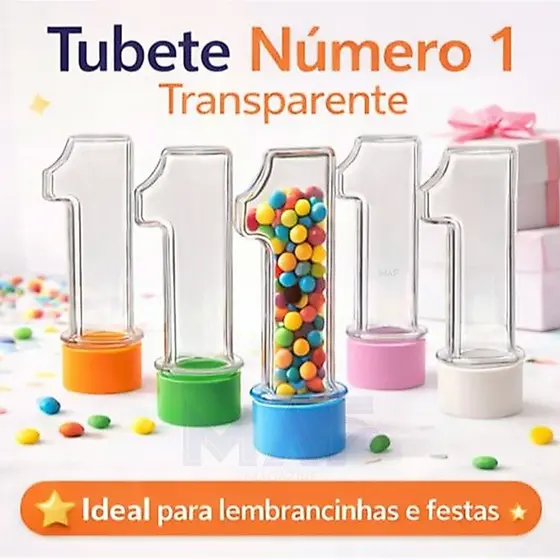Baleiro Tubete Numero 1 Festa Kit Um Aninho Lembrancinha Numeral Tubetes