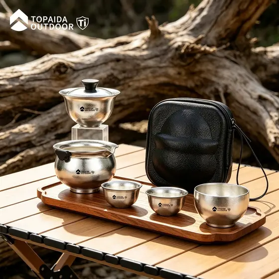 Conjunto de pote de embreagem de titânio puro conjunto de chá de viagem acampamento portátil capa tigela tigela de chá c