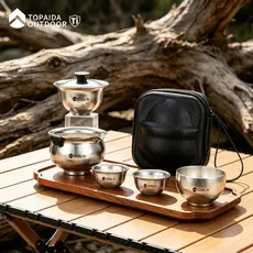 Conjunto de pote de embreagem de titânio puro conjunto de chá de viagem acampamento portátil capa tigela tigela de chá c
