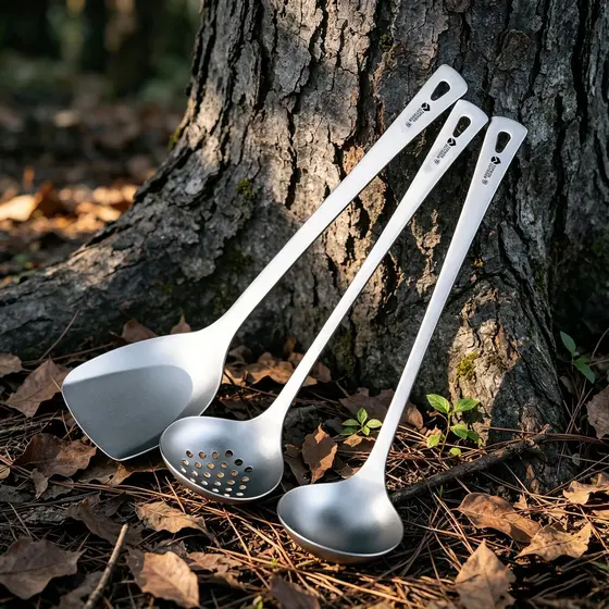 Colher de titânio puro para fritar, espátula Anti-escaldante, utensílios de cozinha, acampamento, cozinha Ultra @