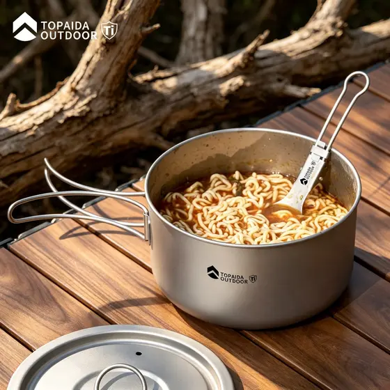 Panelas ao ar livre de titânio puro Panelas Tigela de arroz Tigela de macarrão instantâneo com tampa Caixa Bento Talhere