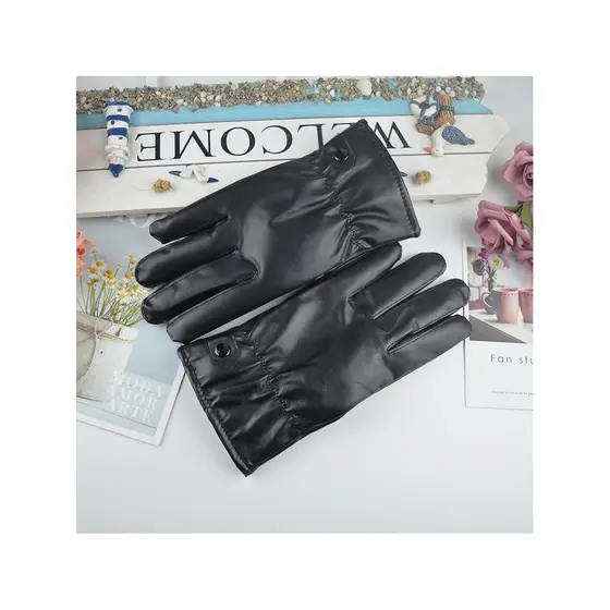 Homens inverno luvas de couro do plutônio velo quente tela sensível ao toque preto ciclismo motocicleta couro falso senh