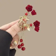 Nupcial Xiuhe Cocar Flor Rosa Clipe Lateral Par Clipe Novo Estilo Chinês Estilo Chinês Morning Robe Acessórios Grampo de