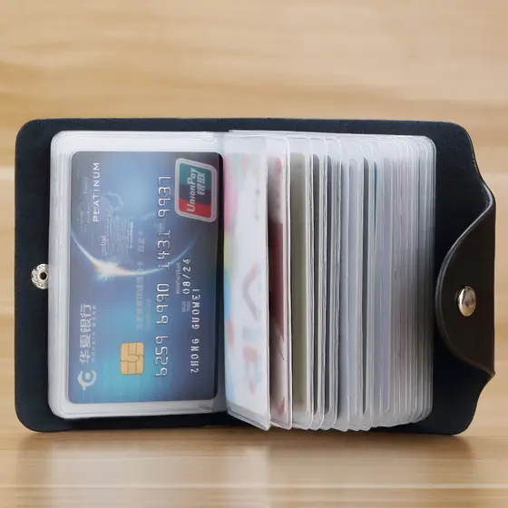 Porta-cartões de couro genuíno genuíno masculino de grande capacidade com Slot para vários cartões Porta-cartões pequeno