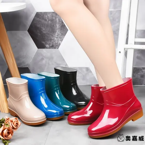 Adulto carne tendão sola velo-botas de chuva quente à prova dwaterproof água Olgaway moda feminina botas de chuva quatro