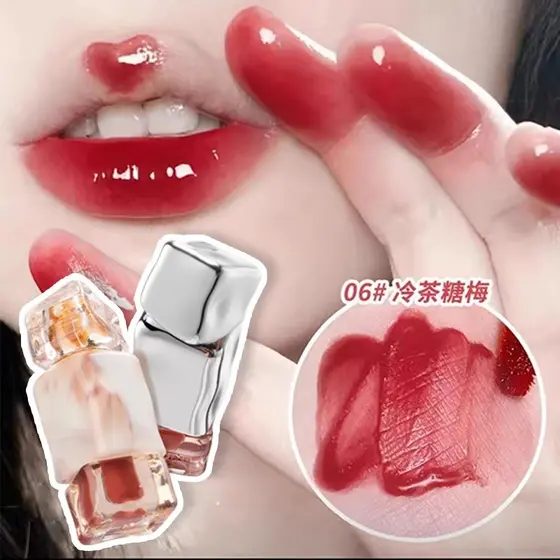 Batom lábio esmalte lábio lama espelho brilho de água festa se não desbota branco feminino cubo de gelo não é fácil de c