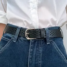 2025 novo estilo preto oco cinto largo senhoras Casual All-Match Design High-End decorativo combinando Jeans cinto