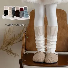 Meninas novo estilo pilha meias primavera outono malha lã engrossado quente contraste cor All-Match costura lã bezerro c