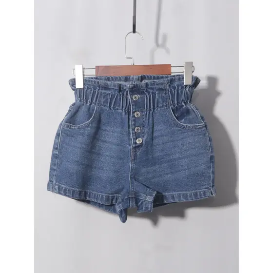 Shorts jeans azul com babados e botões Y4-2 48502
