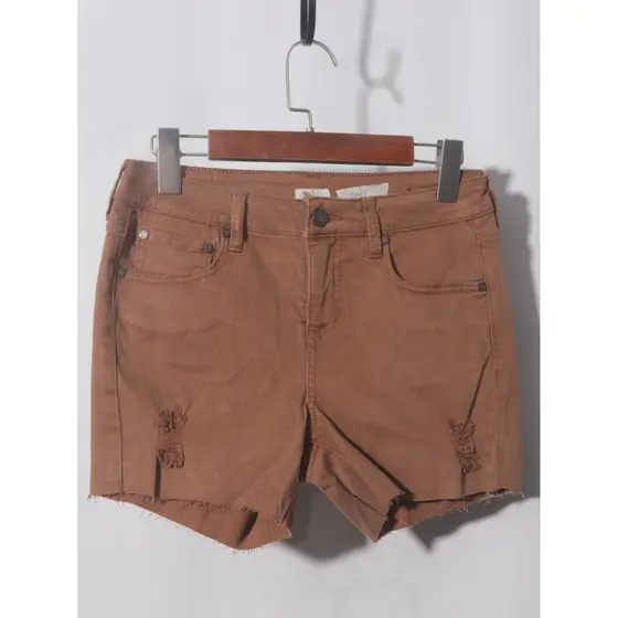 Shorts marrom escuro com borda crua, alta elasticidade, jeans, beleza M, roupas femininas L168-3 50251