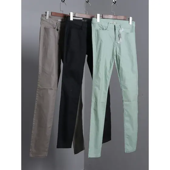 Calça Jeans skinny revestida de couro feminino Slim fit