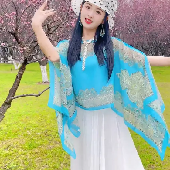 [Weiyi] 100 * 150 Impresso Grande Xale Protetor Solar Camisa Novo Estilo Chiffon All-Match Slimmer Look Respirável Fino