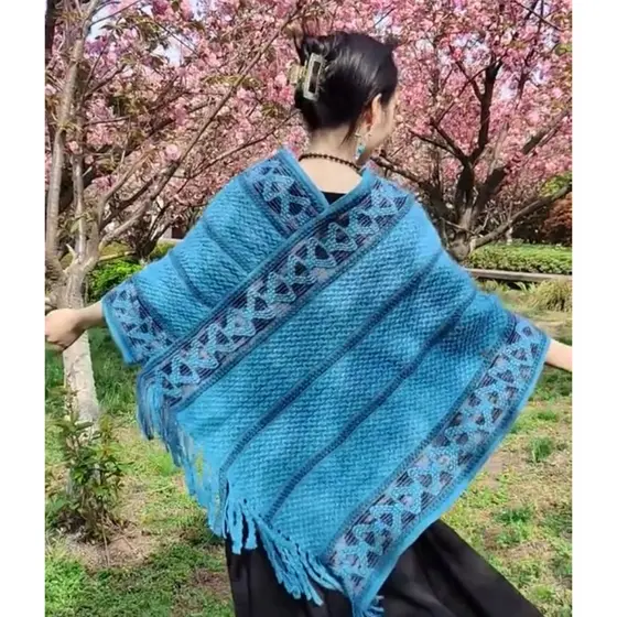 Estilo étnico xale primavera novo estilo borla duas peças pulôver xale moda temperamento listrado manto feminino