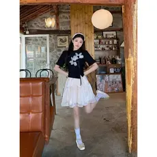 Gordura mm Plus Size feminino novo estilo chinês disco botão flor topo verão cintura alta gaze a linha saia conjunto de