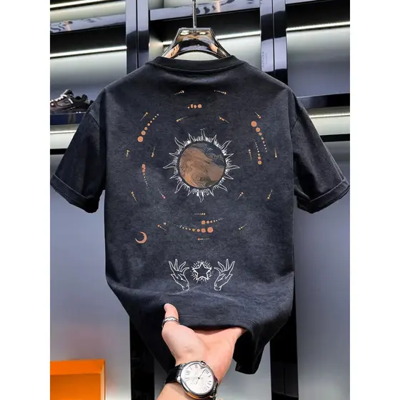 Contra Pick-Up vazamento ~ Autreis comércio exterior 2025 masculino vintage luz luxo de manga curta camiseta High-End te