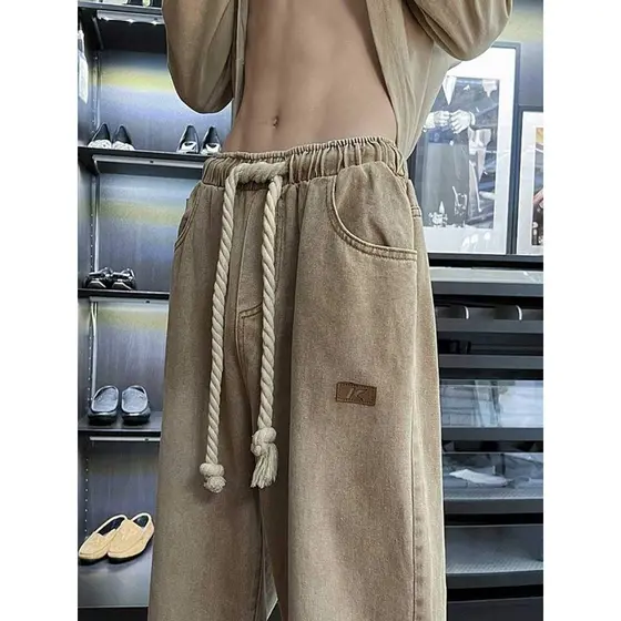 Cintura elástica Retro Jeans masculino Street Wear estilo americano em linha reta calças soltas primavera outono meninos