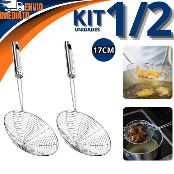 Escumadeira Peneira Em Inox 17cm 1 ou 2 Para Frituras Ideal Para Cozinha Batata Pastel Utensilio Cozinha
