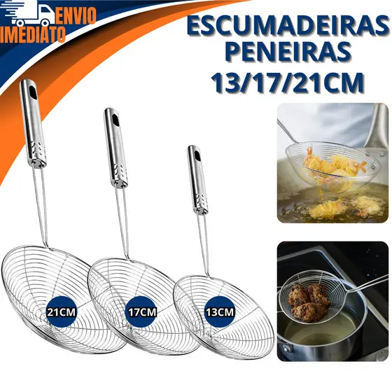 Escumadeiras Escumadeira Peneira Para Fritura Em Inox 13/17/21cm Ideal Para Cozinha Lanchonete Restaurante