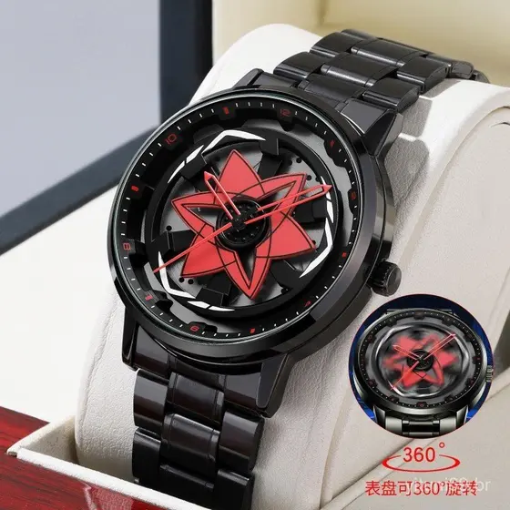 Caleidoscópio Sharingan Mostrador Rotativo Relógio 3D Anime Japonês Dial Quartzo Masculino Marca Superior De Luxo À Prov