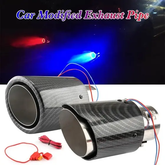 Tubo de fibra de carbono GM modificado, LED vermelho, azul, chama, entrada LUMINOSA 63-65MM, pontas de tubo ELCIADOR par